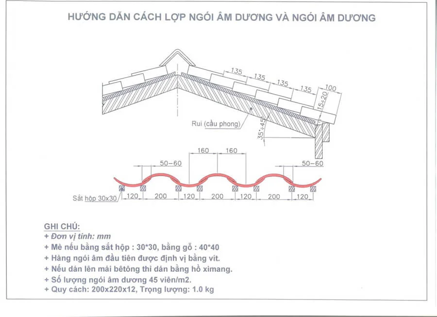 Cách lợp ngói âm dương