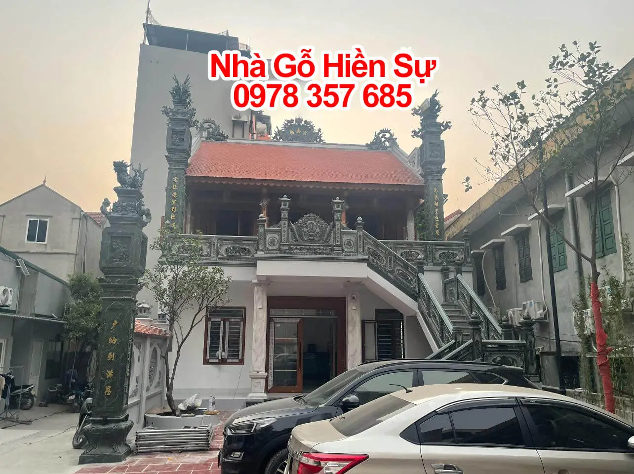 Dự án Nhà gỗ 4 vì 3 gian gỗ gõ đỏ lắp dựng trên tầng 2 tại Hoài Đức Hà Nội